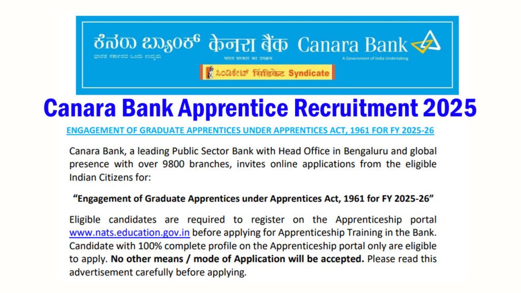 Canara Bank Apprentice Recruitment 2025