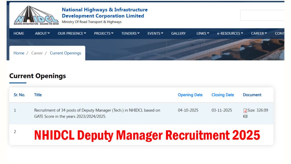 NHIDCL Deputy Manager Recruitment 2025